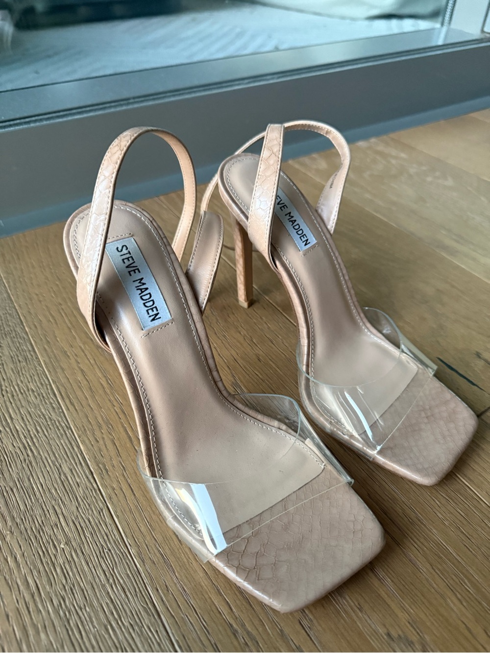 Steve Madden Nude Clear Strap Stiletto Sandals